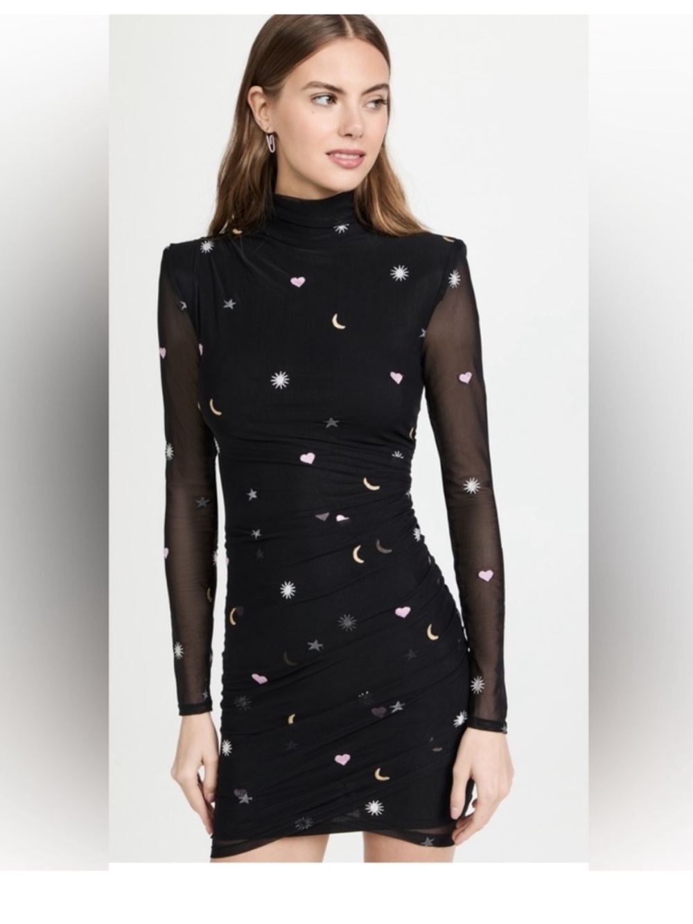 Cinq à Sept Women's Marlene Hearts & Stars Mesh Turtleneck Dress Celestial 6
